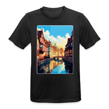 Colmar France Vintage Travel Poster WPA Souvenir - Men's Breathable T-Shirt - black - Front - AI Model Male 178 light (178cm)