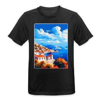 Hydra Greece Vintage Travel Poster WPA Souvenir - Men's Breathable T-Shirt - black - Front - AI Model Male 178 light (178cm)