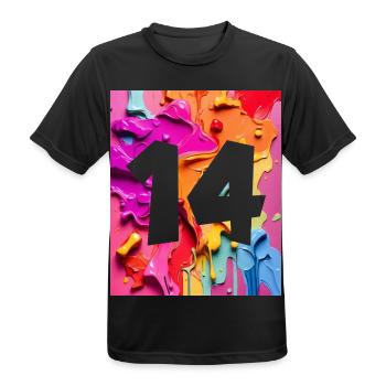 NR. 14 NUMMER 14 BUNT 14. GEBURTSTAG - Männer T-Shirt atmungsaktiv - Schwarz - Vorne - AI Model Male 178 light (178cm)