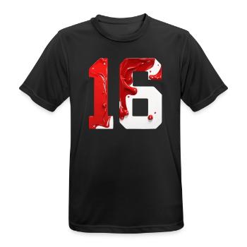 NO. 16 NUMBER 16 RED WHITE 16TH BIRTHDAY - Men's Breathable T-Shirt - black - Front - AI Model Male 178 light (178cm)