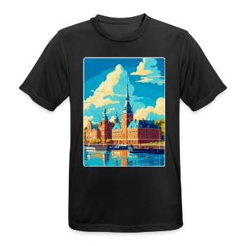 Helsingborg Sweden Vintage Travel Poster Souvenir - Men's Breathable T-Shirt - black - Front - AI Model Male 178 light (178cm)