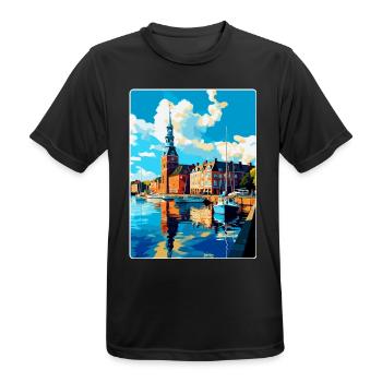 Helsingborg Sweden Vintage Travel Poster Souvenir - Men's Breathable T-Shirt - black - Front - AI Model Male 178 light (178cm)