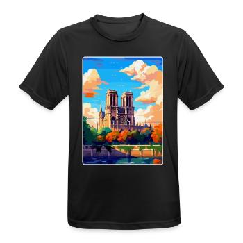 Notre Dame France Vintage Travel Poster Souvenir - Men's Breathable T-Shirt - black - Front - AI Model Male 178 light (178cm)