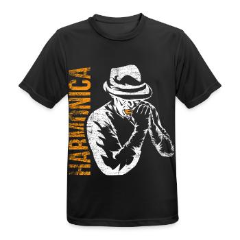 Bluesiger Mundharmonika Straßenmusik - Männer T-Shirt atmungsaktiv - Schwarz - Vorne - AI Model Male 178 light (178cm)