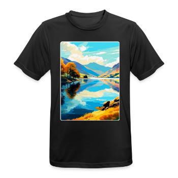 Ullswater Lake District Travel Poster Souvenir WPA - Men's Breathable T-Shirt - black - Front - AI Model Male 178 light (178cm)