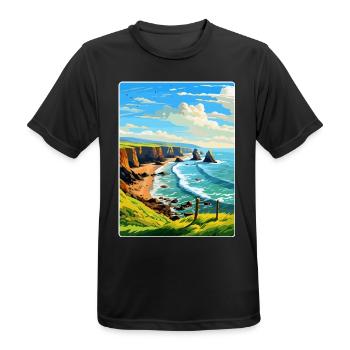 Hartland Quay Devon Vintage Travel Poster Souvenir - Men's Breathable T-Shirt - black - Front - AI Model Male 178 light (178cm)