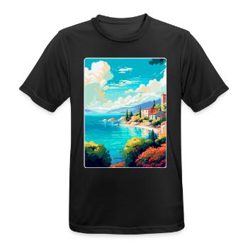 Vis Island Croatia Vintage Travel Poster Souvenir - Men's Breathable T-Shirt - black - Front - AI Model Male 178 light (178cm)