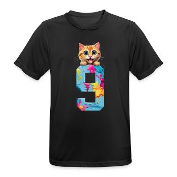 9 JAHRE KATZE 9. GEBURTSTAG - Männer T-Shirt atmungsaktiv - Schwarz - Vorne - AI Model Male 178 light (178cm)