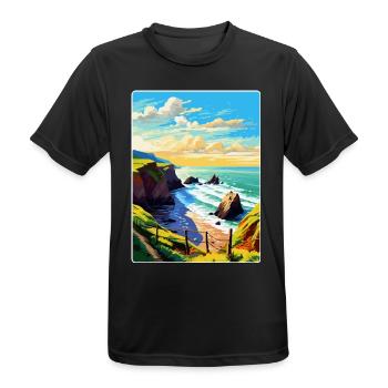 Hartland Quay Devon Vintage Travel Poster Souvenir - Men's Breathable T-Shirt - black - Front - AI Model Male 178 light (178cm)
