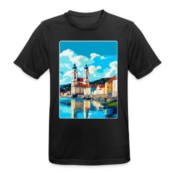 Passau Germany Vintage Travel Poster Souvenir WPA - Men's Breathable T-Shirt - black - Front - AI Model Male 178 light (178cm)