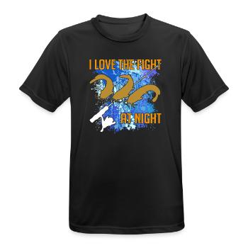 Poisson-chat Silhouette de poisson-chat Canne à pêche et éclaboussures de couleur - T-shirt respirant Homme - noir - Devant - AI Model Male 178 light (178cm)