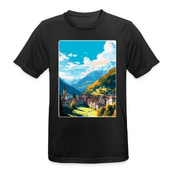 Sion Switzerland Vintage Travel Poster Souvenir - Men's Breathable T-Shirt - black - Front - AI Model Male 178 light (178cm)