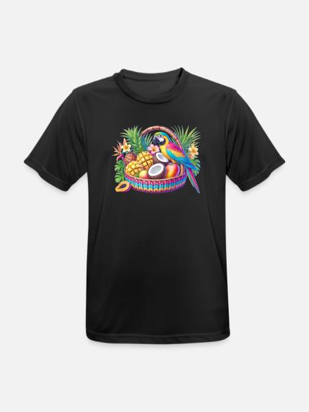 Obstkorb mit Papagei - Männer T-Shirt atmungsaktiv - Schwarz