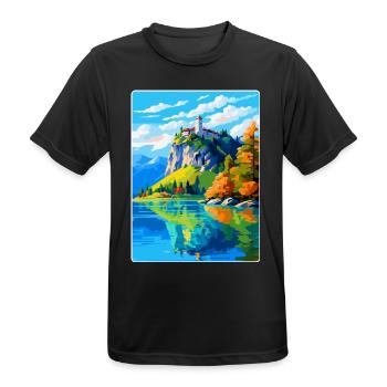 Château de Bled, Slovénie, Affiche de voyage vintage, WPA, Art - T-shirt respirant Homme - noir - Devant - AI Model Male 178 light (178cm)