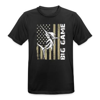 Marlin sauteur avec drapeau américain Pêche en haute mer - T-shirt respirant Homme - noir - Devant - AI Model Male 178 light (178cm)