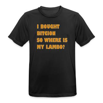 Krypto Meme: Wo ist mein Lambo? - Männer T-Shirt atmungsaktiv - Schwarz - Vorne - AI Model Male 178 light (178cm)