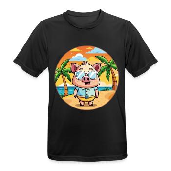 Cochon Drôle Dessin Animé Plage De Plage Lunettes - T-shirt respirant Homme - noir - Devant - AI Model Male 178 light (178cm)