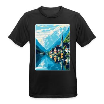 Hallstatt Lake Austria Vintage Travel Poster WPA - Men's Breathable T-Shirt - black - Front - AI Model Male 178 light (178cm)