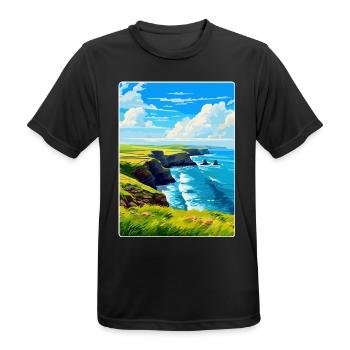 Péninsule de lézard, Cornouailles, Angleterre, Royaume-Uni, Affiche de voyage - T-shirt respirant Homme - noir - Devant - AI Model Male 178 light (178cm)