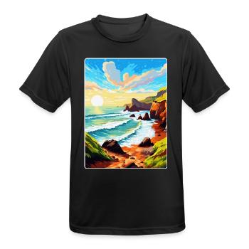 Hartland Quay Devon Vintage Travel Poster Souvenir - Men's Breathable T-Shirt - black - Front - AI Model Male 178 light (178cm)