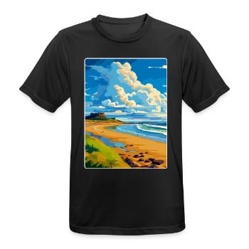 Northumberland Coast Anob Travel Poster Souvenir - Men's Breathable T-Shirt - black - Front - AI Model Male 178 light (178cm)