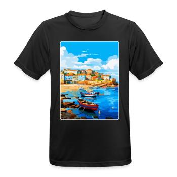 St Ives England Uk Vintage Reiseplakat Souvenir - Männer T-Shirt atmungsaktiv - Schwarz - Vorne - AI Model Male 178 light (178cm)