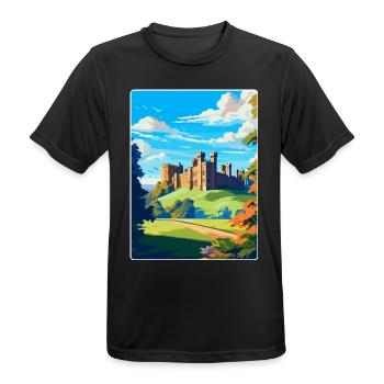 Alnwick Castle England Uk Vintage Travel Poster - Men's Breathable T-Shirt - black - Front - AI Model Male 178 light (178cm)