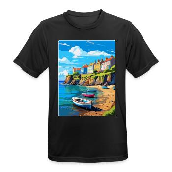 New Quay Wales Uk Vintage Travel Poster Souvenir - Men's Breathable T-Shirt - black - Front - AI Model Male 178 light (178cm)