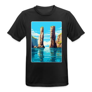 Stack Rocks Pembrokeshire Vintage Reiseposter - Männer T-Shirt atmungsaktiv - Schwarz - Vorne - AI Model Male 178 light (178cm)