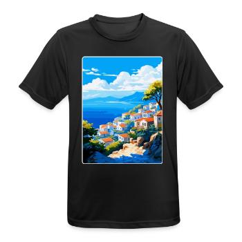 Hydra Greece Vintage Travel Poster WPA Souvenir - Men's Breathable T-Shirt - black - Front - AI Model Male 178 light (178cm)