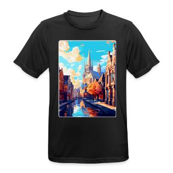 Gand, Belgique, Affiche de voyage vintage WPA, Souvenir - T-shirt respirant Homme - noir - Devant - AI Model Male 178 light (178cm)