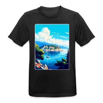 Vis Island Croatia Vintage Travel Poster Souvenir - Men's Breathable T-Shirt - black - Front - AI Model Male 178 light (178cm)