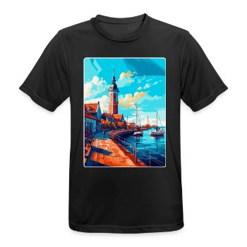 Ustka Poland Vintage Travel Poster WPA Souvenir - Men's Breathable T-Shirt - black - Front - AI Model Male 178 light (178cm)