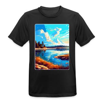 Warta Mouth Poland Vintage Travel Poster Souvenir - Men's Breathable T-Shirt - black - Front - AI Model Male 178 light (178cm)