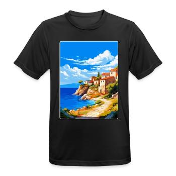 Péninsule de Mani Grèce Affiche de voyage vintage WPA - T-shirt respirant Homme - noir - Devant - AI Model Male 178 light (178cm)