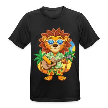 Funny Lion Cartoon Summer Beach Sunglasses Guitar - Men's Breathable T-Shirt - black - Front - AI Model Male 178 light (178cm)