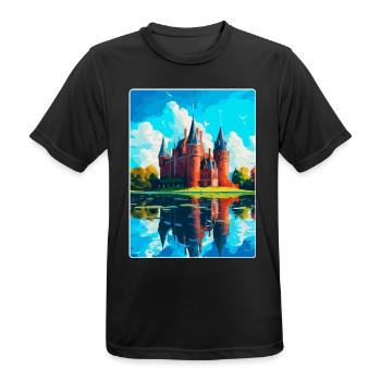 De Haar Castle Netherlands Vintage Travel Poster - Men's Breathable T-Shirt - black - Front - AI Model Male 178 light (178cm)