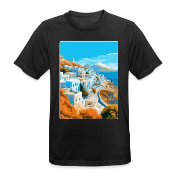 Ios Greece Vintage Travel Poster Souvenir Souvenir - Men's Breathable T-Shirt - black - Front - AI Model Male 178 light (178cm)