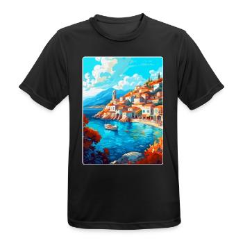 Hydra Greece Vintage Travel Poster WPA Souvenir - Men's Breathable T-Shirt - black - Front - AI Model Male 178 light (178cm)