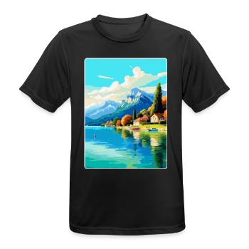 See Annecy Frankreich Vintage Reiseplakat Souvenir - Männer T-Shirt atmungsaktiv - Schwarz - Vorne - AI Model Male 178 light (178cm)
