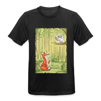 Forest Talk: Fox and Owl - Men's Breathable T-Shirt - black - Front - AI Model Male 178 light (178cm)