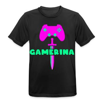 GAMERINA Neon Sword Logo - Männer T-Shirt atmungsaktiv - Schwarz - Vorne - AI Model Male 178 light (178cm)