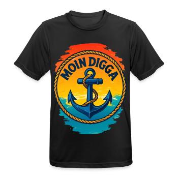 Moin Digga Hamburg Anker - Männer T-Shirt atmungsaktiv - Schwarz - Vorne - AI Model Male 178 light (178cm)