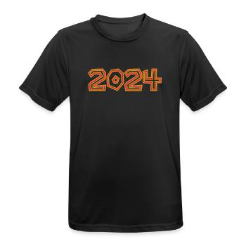 2024. YEAR. HAPPY NEW YEAR. NEW YEAR'S EVE - Men's Breathable T-Shirt - black - Front - AI Model Male 178 light (178cm)