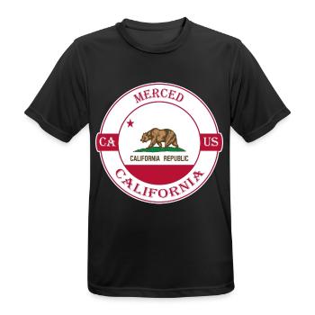Merced California Flagge USA Reise Souvenir Abzeichen - Männer T-Shirt atmungsaktiv - Schwarz - Vorne - AI Model Male 178 light (178cm)