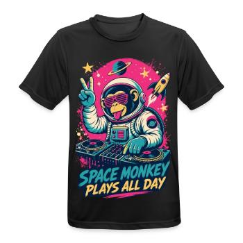 Affen-DJ im Weltraum – Space Monkey Plays All Day - Männer T-Shirt atmungsaktiv - Schwarz - Vorne - AI Model Male 178 light (178cm)