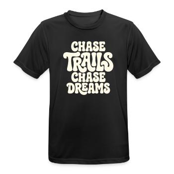 Trailrunning – Chase Trails, Chase Dreams - Männer T-Shirt atmungsaktiv - Schwarz - Vorne - AI Model Male 178 light (178cm)