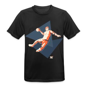 Handballspieler im Sprungwurf – Retro Stil - Männer T-Shirt atmungsaktiv - Schwarz - Vorne - AI Model Male 178 light (178cm)