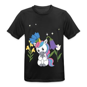 Einhorn Blumen Kinder märchenhaft Kornblume - Männer T-Shirt atmungsaktiv - Schwarz - Vorne - AI Model Male 178 light (178cm)