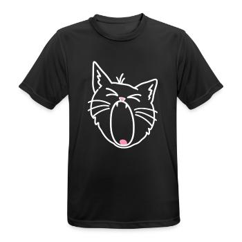 Katze gähnt beim Aufwachen – Minimalistische Zeichnung - Männer T-Shirt atmungsaktiv - Schwarz - Vorne - AI Model Male 178 light (178cm)